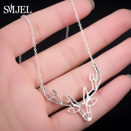 SMJEL Unique Origami Deer Charm Necklace Women Boho Antler Horn Animal Chain Necklaces Christmas Jewelry Everyday Gifts