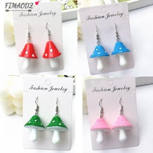 FIMAODZ Hippie Mushroom Earrings for Women Lady Cute Plant Handmade Drop Earring Children Jewelry Birthday Gift
