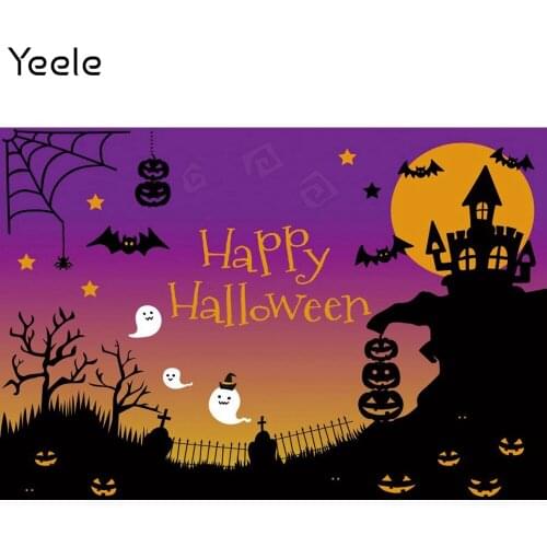 Yeele Photophone Halloween Backdrop Cartoon Bat Spider Pumpkin Ghost Castle Moon Baby Photography Background For Photo Studio