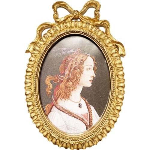 Vintage Picture Frame Resin Golden Ornate Textured Oval Desktop Photo Frame Free Standing Photo Holder with Clear Glass Cover