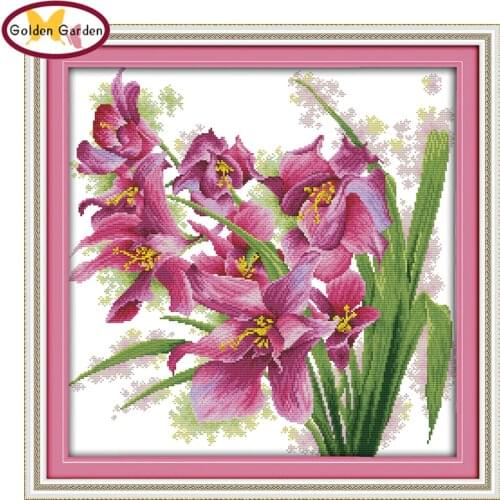GG Orchid Cross Stitching Needlework DIY Kits Flower Cross Stitch Embroidery Paintings Cross-stitch Christmas for Home Decor
