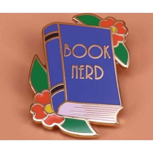 Book nerd enamel pin flower brooch bookworm badge literary jewelry book pins librarian teacher gift