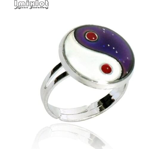 Imixlot Trendy Color Change Yin Yang Rings For Women Tai Chi Mood Emotion Feeling Temperature Ring Party Jewelry Gift