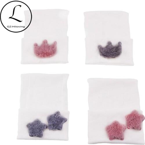 Newborn Baby Fur Crown Star Hospital hats Baby Girls Boy stretch Cotton Bonnet beanie kids Winter hat Newborn photography props
