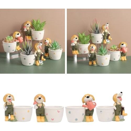 Cute Resin Corgi Succulent Plant Pot Small Cartoon Handmade Herbs Planter with Drainage Hole Office Desktop Decor Ornament Gifts