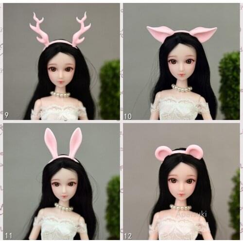 Fashion Pink Animal Ear Headwear Tiara For Barbie Doll Hair Accessories Plastic Hairwear For 1/6 Dollhouse Children Toys