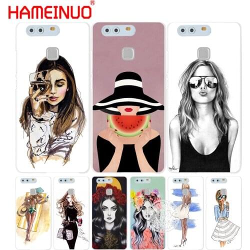 HAMEINUO fashion girl with wine cup Cover phone Case for huawei Ascend P7 P8 P9 P10 lite plus G8 G7 honor 5C 2017