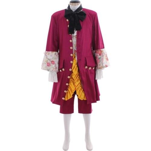 Cosplaydiy Mens Baroque Suit Adult Medieval Rococo Fancy Purple Baroque Cosplay Suit Wedding Party Suit L320
