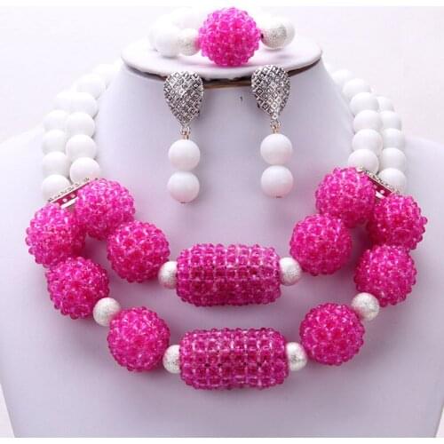 4UJewelry Balls Jewelry Set Fuchsia Bridal Necklace Set Jewellery African Beads For Nigerian Weddings 2021