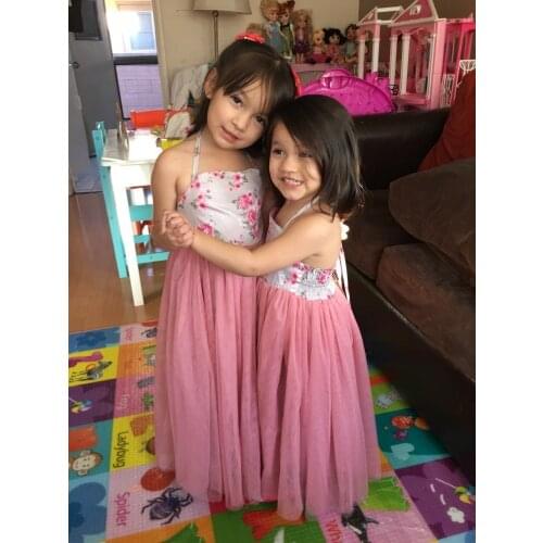 New Lace Mesh Long Dress Flower Print Sling Princess Dress for Girls Kids' Skirt