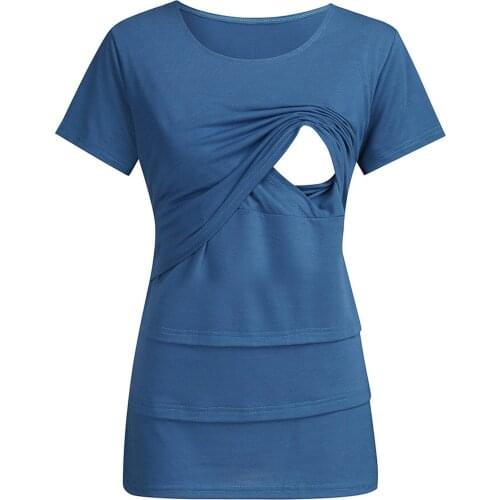 Maternity Wear Women O-neck Solid Short Sleeve Breast-feeding Pregnant Summer Woman Nursing Blouse Zwangerschaps Tshirt
