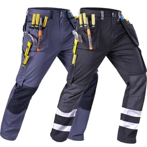 Work Pants Male Labor Insurance Wear-Resistant Loose With Reflective Strips Multi-pocket Spring Autumn Casual Cargo Trousers Men