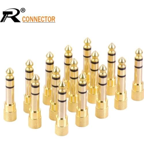 100pcs Microphone plug audio connector 6.35mm male plug to jack 3.5mm 3 pole female socket speaker adapter gold plated