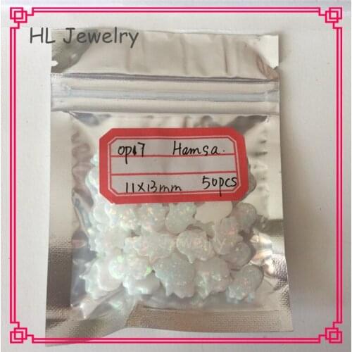 50PCS/Lot Synthetic Opal Hamsa Stone 11*13MM Op17 Fire White Hamsa Hand Opal Wholesale