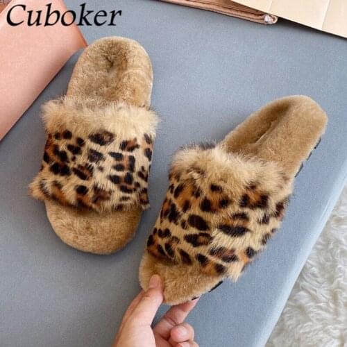 Brand Designer Wool Slippers Women Thick Sole Leopard Print Ladies Slides Summer Autumn Modern Slippers For Women Zapatos Mujer