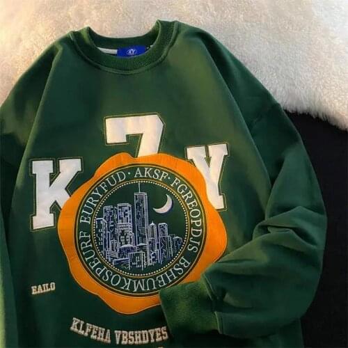 New Streetwear Casual Green Letter Printing Sweatshirt Women Cotton Clothes for Teens New Korean Fashion Oversized Tops Couples