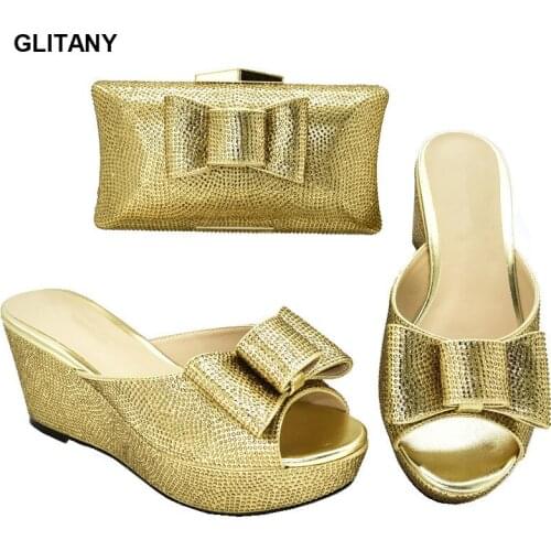 New Ladies Italian Shoes and Bag Set Decorated with Rhinestone Shoes and Bag Set African Sets 2020 Spring Shoes Platform Women