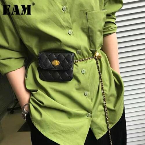 [EAM] Women New Mini Transfer Bead Chain Pu Leather Personality Cute All-match Waist&chest Bag Fashion Tide 2021 18A3032