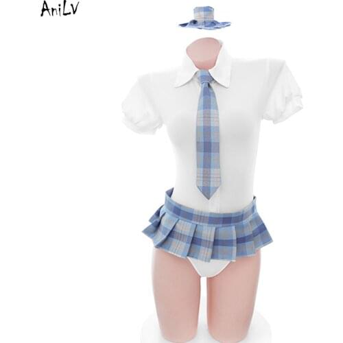 AniLV JK School Student Bodysuit Swimsuit Pleated Skirt Costume Anime Girl White one-piece Swimwear Uniform Pool Party Cosplay