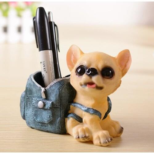 1pcs Cute Mini Cowboy Dog Pen Holders Creative Resin Crafts Fashion Office School Supplies Business Gift Stationery Random