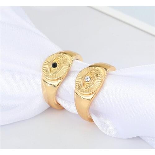 1PC Vintage Simple Metal Round Evil Eye Ring For Women Shiny Zircon Lucky Turkish Eye Open Finger Ring Fashion Jewelry R303