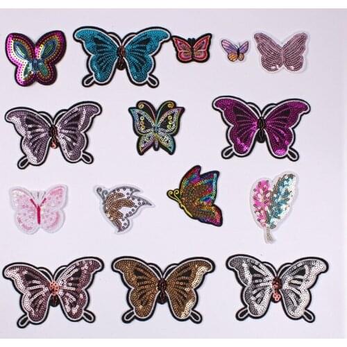 100pcs/lot Embroidery Patch Gold Silver Sequins Butterfly Leaf Clothing Decoration Sewing Accessory Iron Heat Transfer Applique