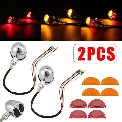 2pcs 12V Chrome Motorcycle Scooter Amber 10 LED Turn Signal Light Waterproof Red 10 LED Indicator Tail Brake Lamp