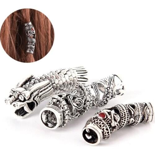 3Styles Fashion Vintage Dragon Dreadlock Beads Hair Beads Ring DIY Bracet Jewelry Hand Craft