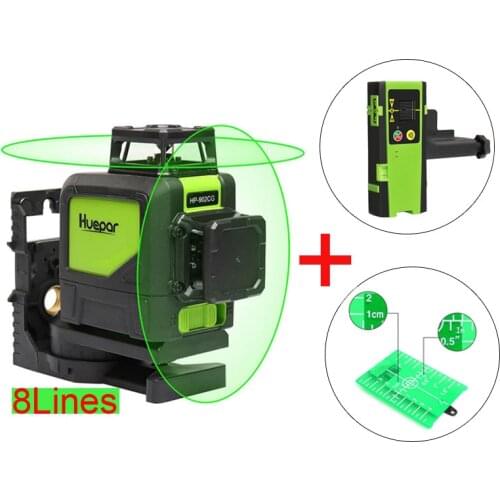 PINTUDY 8 Lines Green Cross Line Laser 360 Rotary Laser Level Self Leveling+Receiver Multiusos Exactos Vertical Horizontal Laser