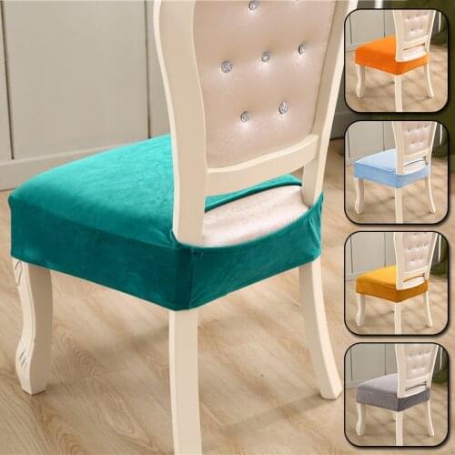 Velvet Chair Seat Covers Removable Washable Anti-Dust Stretch Spandex Dining Room Upholstered Chair Seat Slipcovers