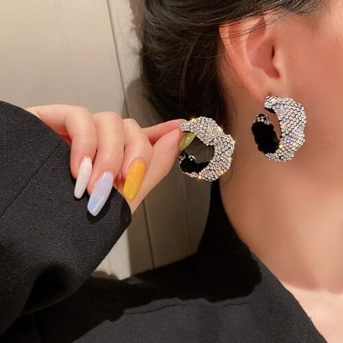 Big Round Earrings Korean Fashion Rhinestone Earrings For Women Retro Drop Earrings New 2021 Trend Jewelry Party Gifts