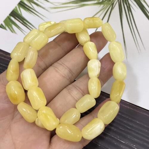 Genuine 100% Natural Yellow Amber Oval Beads Bracelet 9.8mm Women Men Healing Stretch Crystal Bracelet Jewelry AAAAA