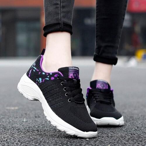 Brand Sneakers Women Tenis Feminino Flying Weave Sport Shoes Women Thick Sole Shoes Ladies Tennis Shoes Purple Zapatos De Mujer
