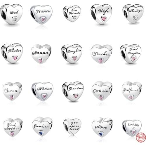 2021 New 925 Sterling Silver Forever Sisters Love Thank You Dad Charm Bead Fit Original Pandora Bracelet DIY Jewelry For Women