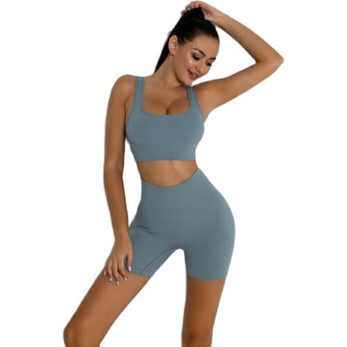 Quick-drying yoga pants seamless knitted sexy bra summer fitness suit sports shorts vest women yoga wear