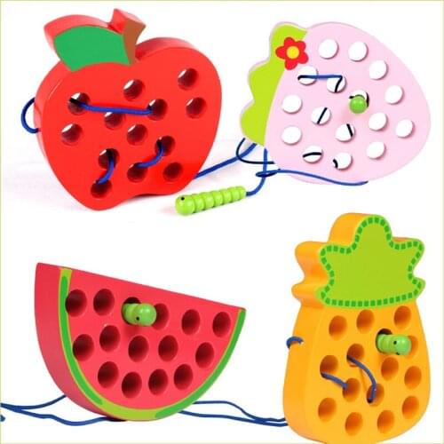 Kids fruits toys educational toys fun wooden toys worm eat fruit apple pear early childhood teaching toy gift for kids worm toys