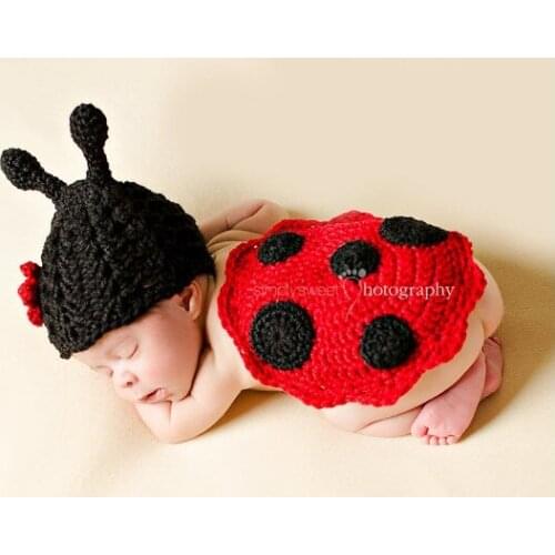 Baby Infant Animal Costumes Soft Handmade Knitted Newborn Wool Crochet Beetle Photography Props with Cap
