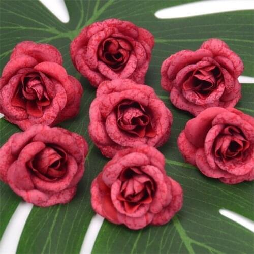 50pcs/lot Cheap Artificial 4cm Silk Retro Rose Flower Heads For Home Wedding Decoration Wreath Handicrafts DIY Fake Flowers