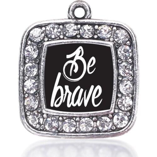BE BRAVE SQUARE CHARM ANTIQUE SILVER PLATED JEWELRY