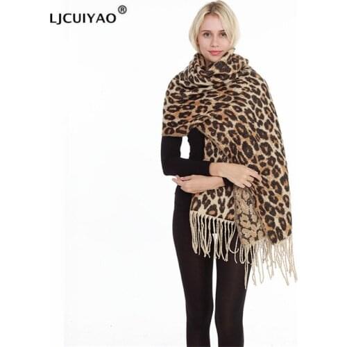 LJCUIYAO Women Winter Warm Scarf Women Leopard Scarfs For Ladies Pashmina Unisex Thick Warm Winter Scarves Shawl Femme Bandana