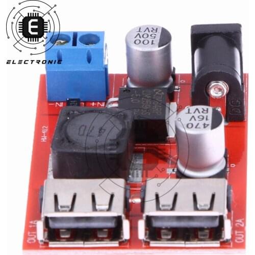 LM2596S Dual-port USB 9V/12V/24V/36V to Fixed Output 5V 3A Step-down Module Mobile Phone USB 5V Power Supply Equipment Red