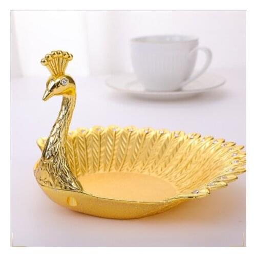 Metal creative peacock plate nut fruit plate candy snack plate household living room dry fruit plate ornaments