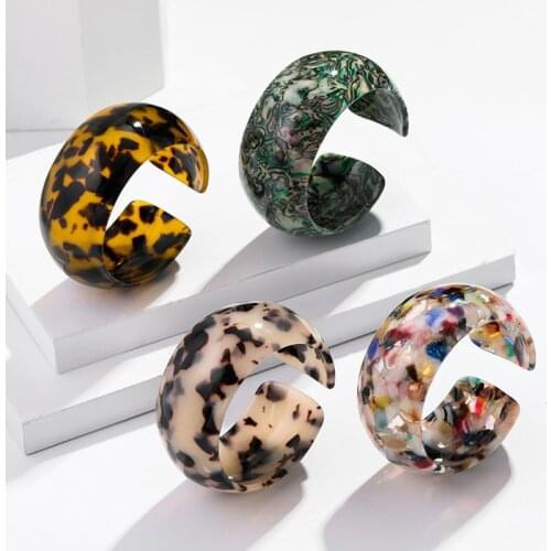 Fashion Leopard Bangle Acetate Plate Opening Wide Cuff Bracelet Women Jewelry Gift