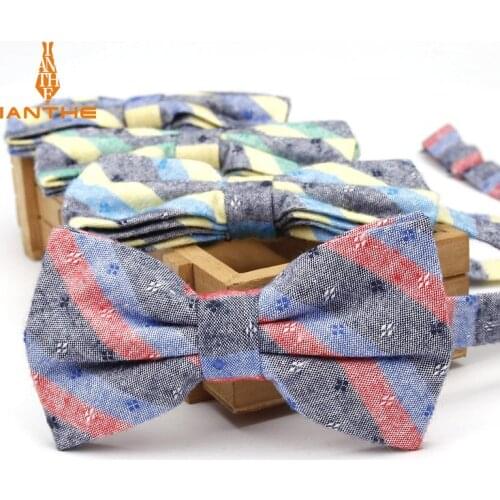 Ianthe Men Brand New Vintage Stripe Wedding Bow Ties For Man Vestido Gravatas Groom Necktie Butterfly Fashion Cotton Bowties