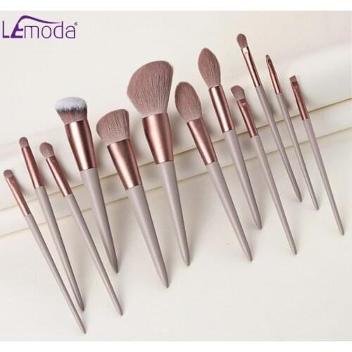 Lemoda Makeup Brushes Set 12Pcs Brown Handle Powder Foundation Eyeshadow Eyebrow Lip Blush Blending Woman Cosmetic Beauty Tools