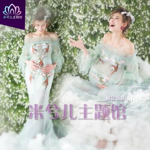 NEW Pregnant Maternity Women Photography Props blue Dress Romatic Fancy Baby Shower Free shipping
