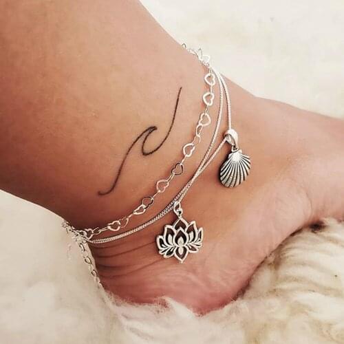 Popular European and American cross-border bohemian alloy lotus shell multi-layer chain ankle anklet foot footrest retro anklet