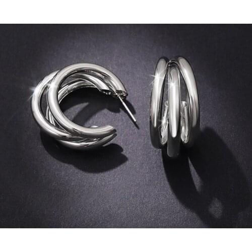 Punk Exaggerated Earrings For Women Personality Geometry Silver Color Ear Studs Accessories Wholesale Kpop Jewelry Gift KCE056