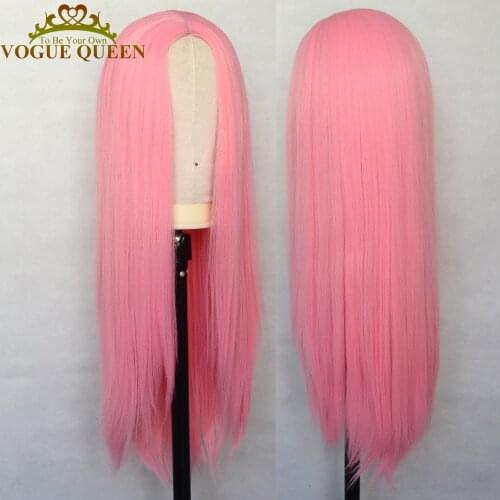 Vogue Queen Light Pink Synthetic Long Silky Straight Full Machine Made Wig Heat Resistant Fiber For Women