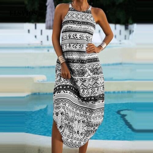 Spring Summer O Neck Fashion Sleeveless New Printed Dress Casual Sling Irregular Streetwear A-line Dresses Elegant Slim Vestidos